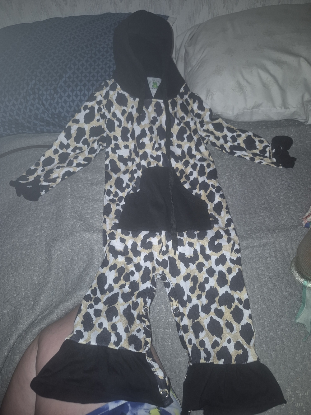 Kids Leopard Print Hooded Costume Jumpsuit - Black & Tan